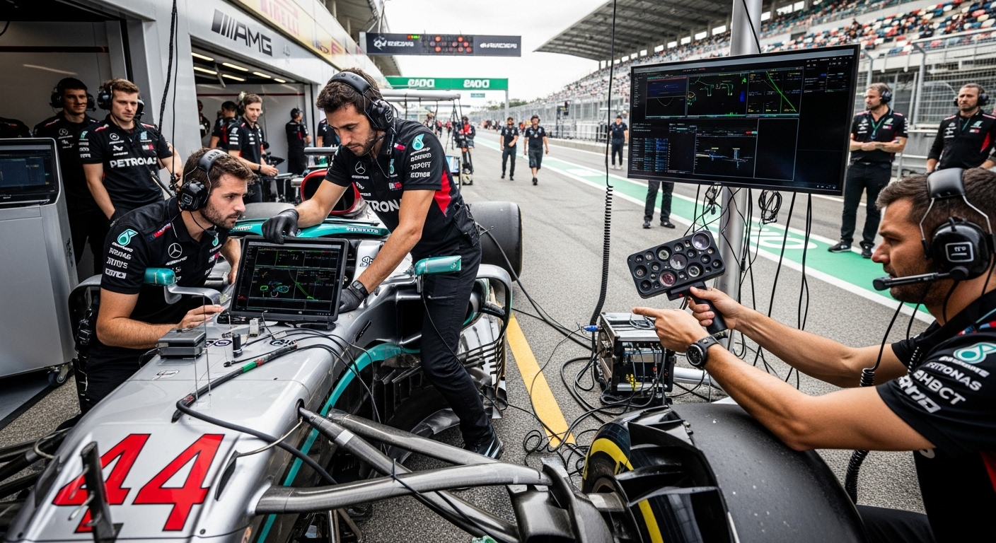Mercedes Uji Konsep Pit Stop Otomatis dengan Sensor AI di GP Spanyol